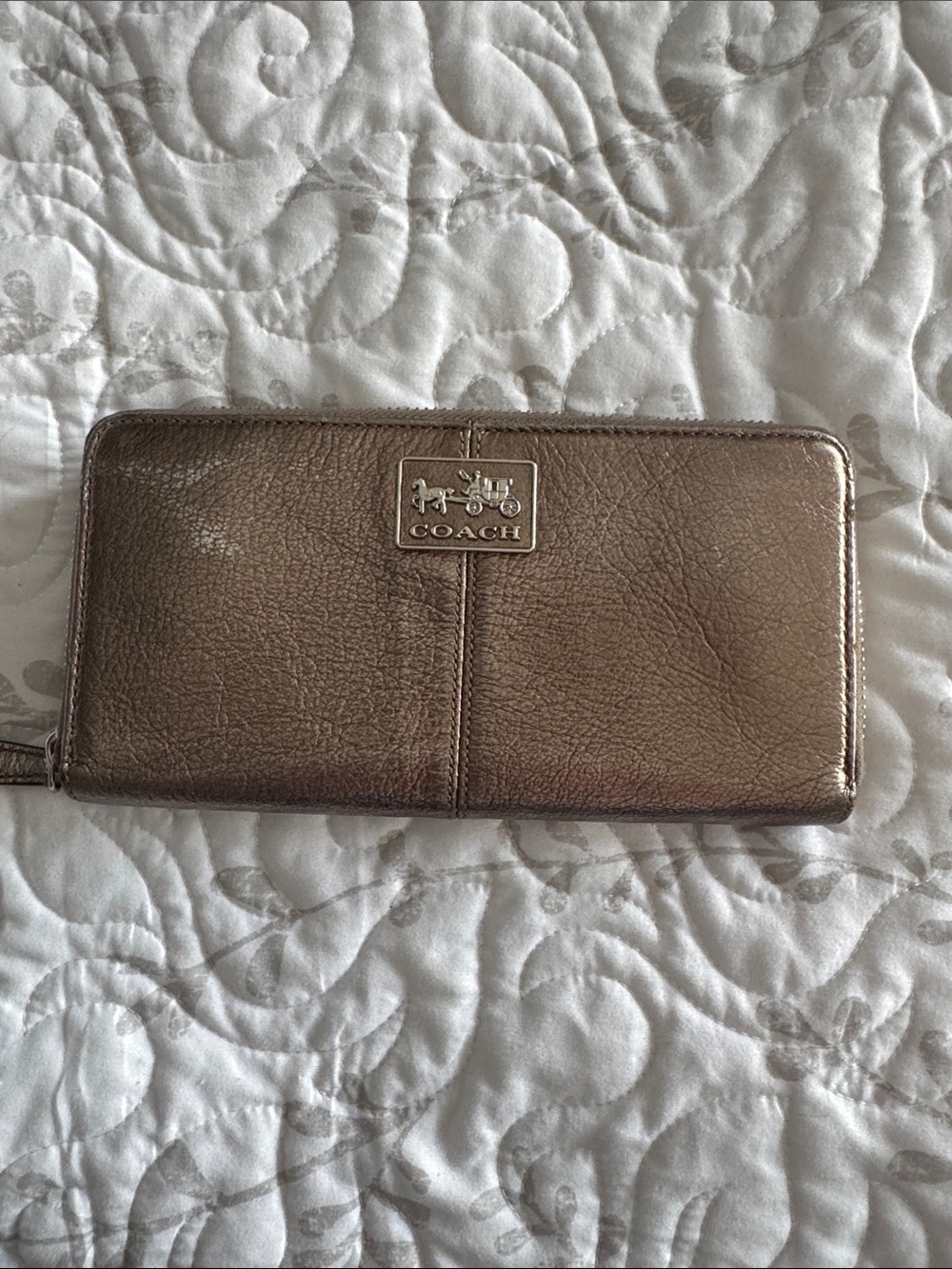 Coach Metallic Bronze Zip-Around Wallet - Bronze Coach Plaque